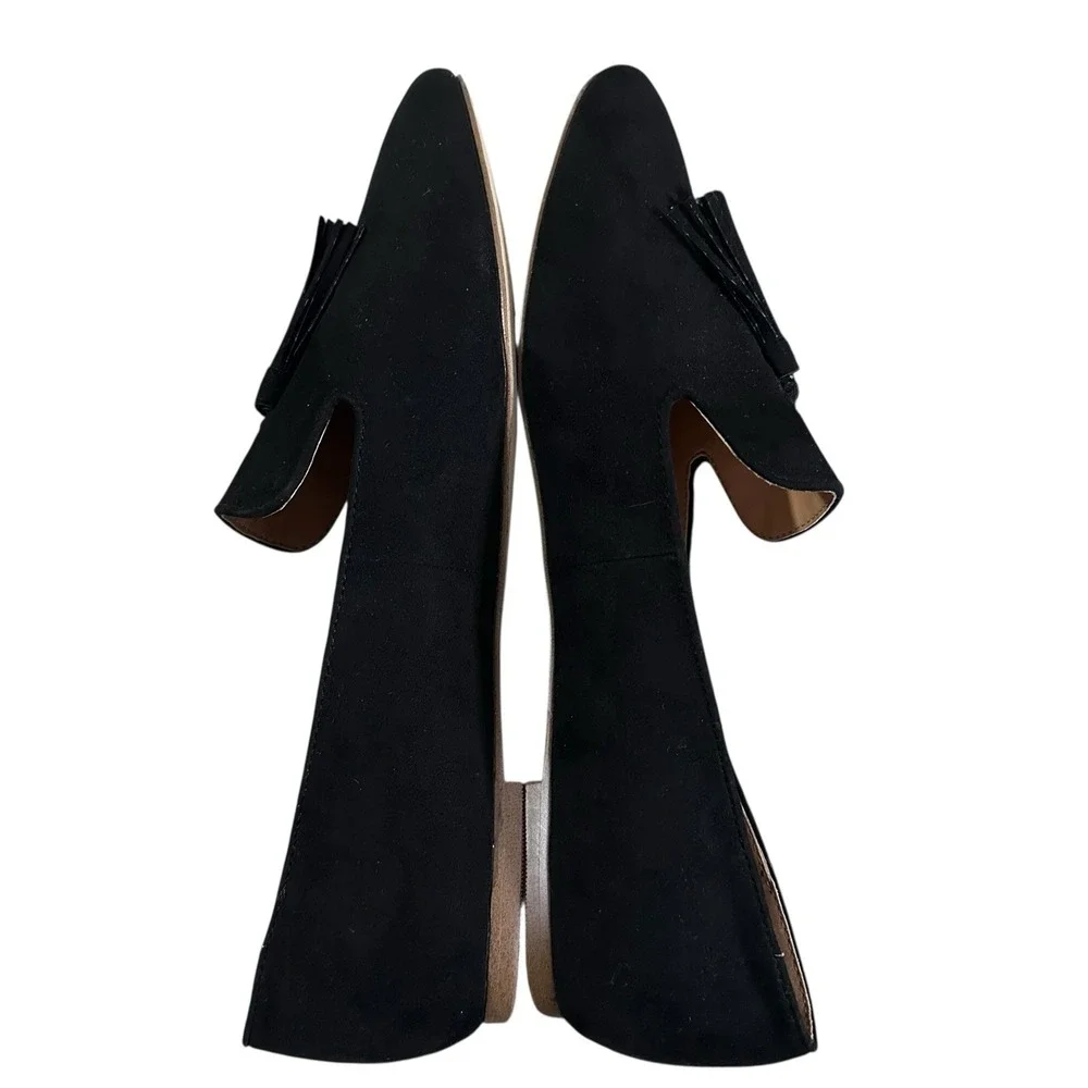 J Crew Cora Faux Suede Tassel Preppy Slip On Ballet Flats Loafers Women's 10.5 M